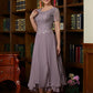 Meredith A-Line/Princess Chiffon Lace Scoop Short Sleeves Ankle-Length Mother of the Bride Dresses DLP0020353