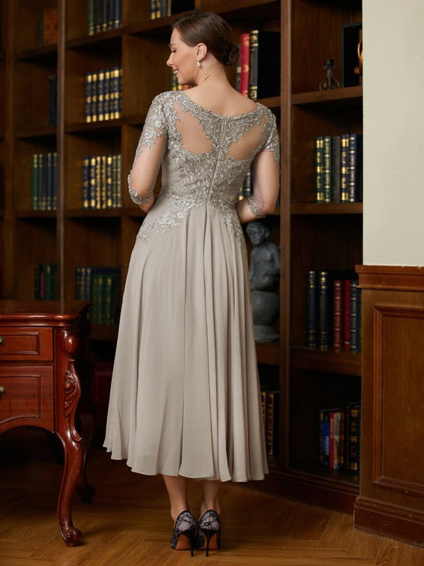 Brittany A-Line/Princess Chiffon Lace Scoop 3/4 Sleeves Tea-Length Mother of the Bride Dresses DLP0020300