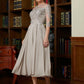 Brittany A-Line/Princess Chiffon Lace Scoop 3/4 Sleeves Tea-Length Mother of the Bride Dresses DLP0020300