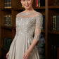 Brittany A-Line/Princess Chiffon Lace Scoop 3/4 Sleeves Tea-Length Mother of the Bride Dresses DLP0020300