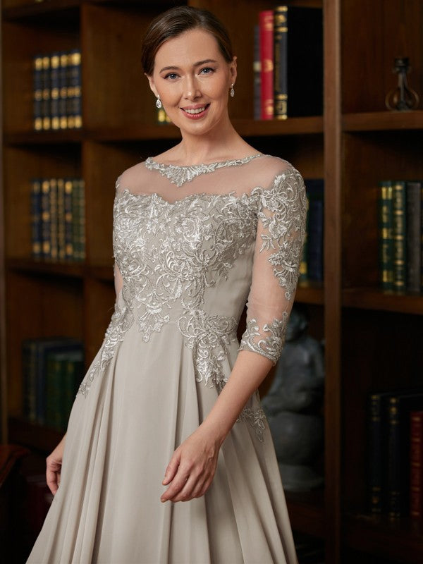 Brittany A-Line/Princess Chiffon Lace Scoop 3/4 Sleeves Tea-Length Mother of the Bride Dresses DLP0020300