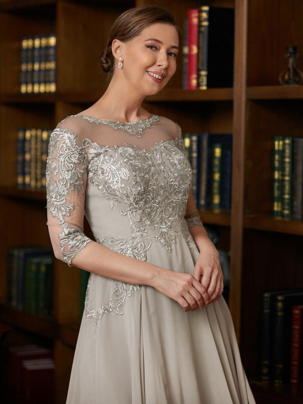 Brittany A-Line/Princess Chiffon Lace Scoop 3/4 Sleeves Tea-Length Mother of the Bride Dresses DLP0020300