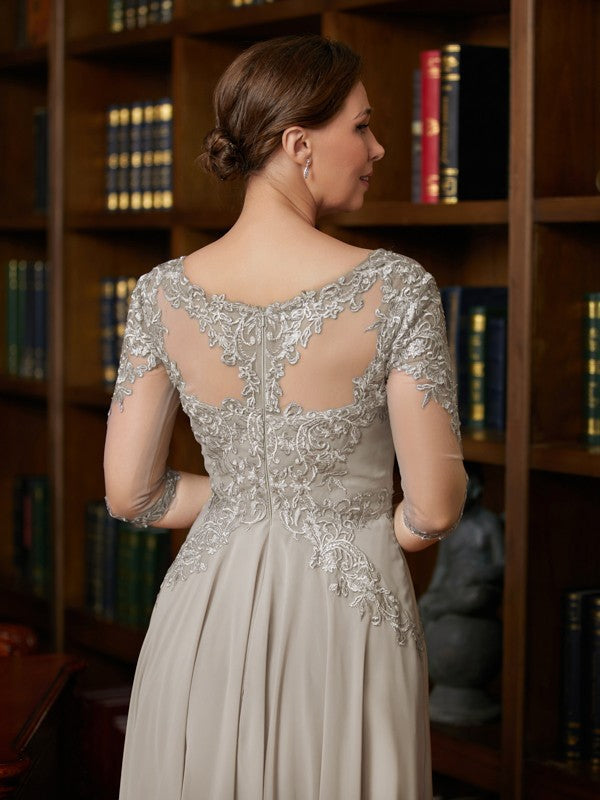 Brittany A-Line/Princess Chiffon Lace Scoop 3/4 Sleeves Tea-Length Mother of the Bride Dresses DLP0020300