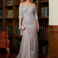 Dalia Sheath/Column Lace Applique Off-the-Shoulder 3/4 Sleeves Sweep/Brush Train Mother of the Bride Dresses DLP0020331