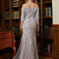 Dalia Sheath/Column Lace Applique Off-the-Shoulder 3/4 Sleeves Sweep/Brush Train Mother of the Bride Dresses DLP0020331