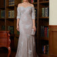 Dalia Sheath/Column Lace Applique Off-the-Shoulder 3/4 Sleeves Sweep/Brush Train Mother of the Bride Dresses DLP0020331