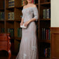 Dalia Sheath/Column Lace Applique Off-the-Shoulder 3/4 Sleeves Sweep/Brush Train Mother of the Bride Dresses DLP0020331