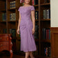 Ava Sheath/Column Chiffon Applique Scoop Short Sleeves Tea-Length Mother of the Bride Dresses DLP0020317