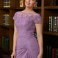 Ava Sheath/Column Chiffon Applique Scoop Short Sleeves Tea-Length Mother of the Bride Dresses DLP0020317