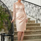 Jacquelyn Sheath/Column Satin Lace V-neck Long Sleeves Knee-Length Mother of the Bride Dresses DLP0020359