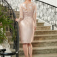 Jacquelyn Sheath/Column Satin Lace V-neck Long Sleeves Knee-Length Mother of the Bride Dresses DLP0020359