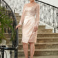 Jacquelyn Sheath/Column Satin Lace V-neck Long Sleeves Knee-Length Mother of the Bride Dresses DLP0020359