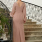 Camryn A-Line/Princess Chiffon Applique V-neck Long Sleeves Floor-Length Mother of the Bride Dresses DLP0020313