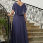 Kristin A-Line/Princess Chiffon Beading V-neck Short Sleeves Asymmetrical Mother of the Bride Dresses DLP0020312