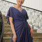 Kristin A-Line/Princess Chiffon Beading V-neck Short Sleeves Asymmetrical Mother of the Bride Dresses DLP0020312