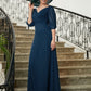 Kennedy A-Line/Princess Chiffon Ruched V-neck 1/2 Sleeves Floor-Length Mother of the Bride Dresses DLP0020344