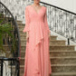 Tabitha A-Line/Princess Chiffon Ruched V-neck Long Sleeves Sweep/Brush Train Mother of the Bride Dresses DLP0020305