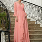 Tabitha A-Line/Princess Chiffon Ruched V-neck Long Sleeves Sweep/Brush Train Mother of the Bride Dresses DLP0020305