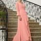 Tabitha A-Line/Princess Chiffon Ruched V-neck Long Sleeves Sweep/Brush Train Mother of the Bride Dresses DLP0020305