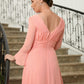 Tabitha A-Line/Princess Chiffon Ruched V-neck Long Sleeves Sweep/Brush Train Mother of the Bride Dresses DLP0020305