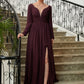 Aurora A-Line/Princess Chiffon Ruched V-neck Long Sleeves Floor-Length Mother of the Bride Dresses DLP0020345