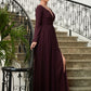 Aurora A-Line/Princess Chiffon Ruched V-neck Long Sleeves Floor-Length Mother of the Bride Dresses DLP0020345