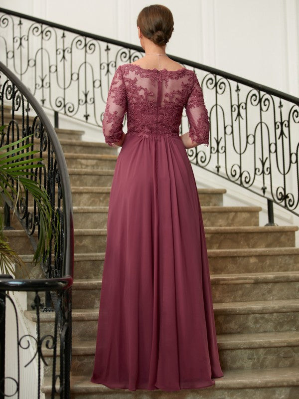 Pat A-Line/Princess Chiffon Lace V-neck 3/4 Sleeves Floor-Length Mother of the Bride Dresses DLP0020306