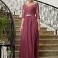 Pat A-Line/Princess Chiffon Lace V-neck 3/4 Sleeves Floor-Length Mother of the Bride Dresses DLP0020306