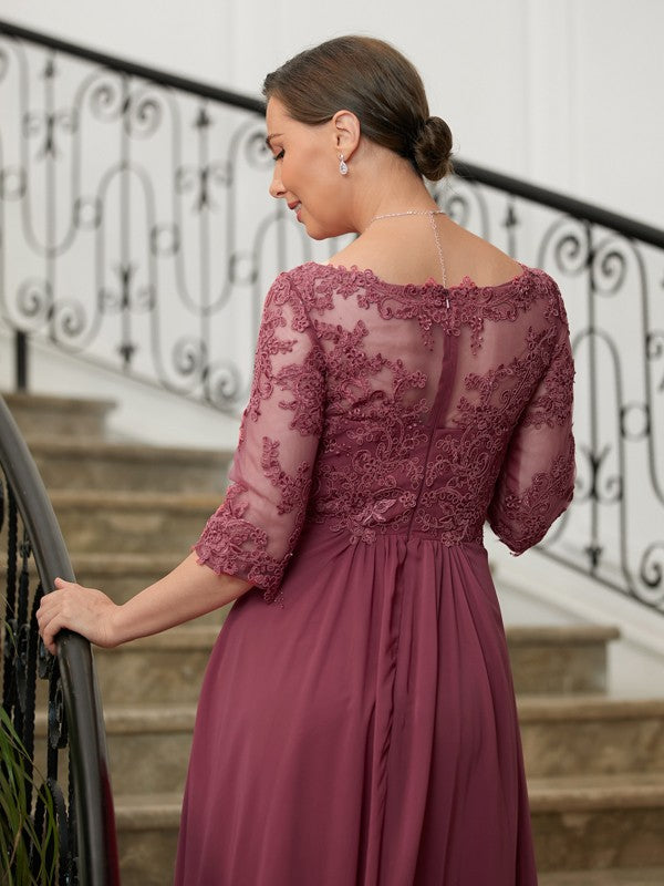 Pat A-Line/Princess Chiffon Lace V-neck 3/4 Sleeves Floor-Length Mother of the Bride Dresses DLP0020306