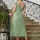 Madelyn A-Line/Princess Tulle Lace Scoop Short Sleeves Tea-Length Mother of the Bride Dresses DLP0020318