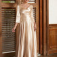 Celeste A-Line/Princess Elastic Woven Satin Ruched V-neck 3/4 Sleeves Ankle-Length Mother of the Bride Dresses DLP0020362