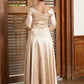 Celeste A-Line/Princess Elastic Woven Satin Ruched V-neck 3/4 Sleeves Ankle-Length Mother of the Bride Dresses DLP0020362