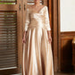 Celeste A-Line/Princess Elastic Woven Satin Ruched V-neck 3/4 Sleeves Ankle-Length Mother of the Bride Dresses DLP0020362