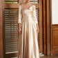 Celeste A-Line/Princess Elastic Woven Satin Ruched V-neck 3/4 Sleeves Ankle-Length Mother of the Bride Dresses DLP0020362