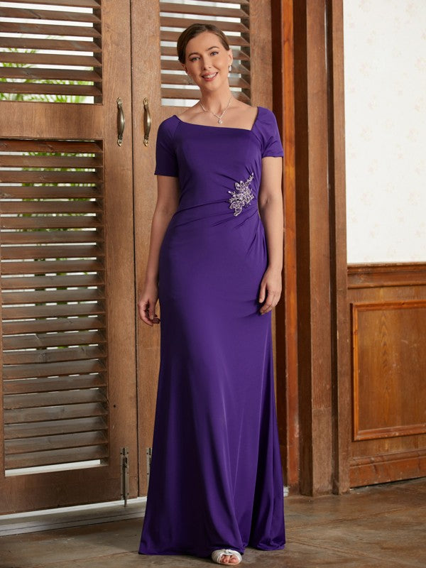 Lexie Sheath/Column Jersey Beading Square Short Sleeves Floor-Length Mother of the Bride Dresses DLP0020333