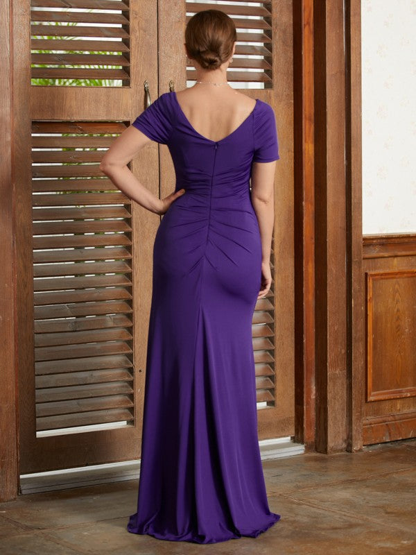 Lexie Sheath/Column Jersey Beading Square Short Sleeves Floor-Length Mother of the Bride Dresses DLP0020333