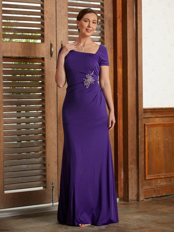 Lexie Sheath/Column Jersey Beading Square Short Sleeves Floor-Length Mother of the Bride Dresses DLP0020333