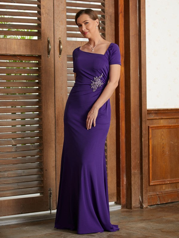 Lexie Sheath/Column Jersey Beading Square Short Sleeves Floor-Length Mother of the Bride Dresses DLP0020333