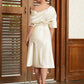 Jessie A-Line/Princess Charmeuse Ruched Off-the-Shoulder 1/2 Sleeves Tea-Length Mother of the Bride Dresses DLP0020363