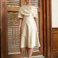 Jessie A-Line/Princess Charmeuse Ruched Off-the-Shoulder 1/2 Sleeves Tea-Length Mother of the Bride Dresses DLP0020363