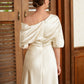 Jessie A-Line/Princess Charmeuse Ruched Off-the-Shoulder 1/2 Sleeves Tea-Length Mother of the Bride Dresses DLP0020363