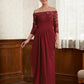 Mandy A-Line/Princess Stretch Crepe Lace Off-the-Shoulder 3/4 Sleeves Floor-Length Mother of the Bride Dresses DLP0020350