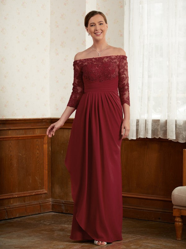 Mandy A-Line/Princess Stretch Crepe Lace Off-the-Shoulder 3/4 Sleeves Floor-Length Mother of the Bride Dresses DLP0020350