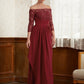 Mandy A-Line/Princess Stretch Crepe Lace Off-the-Shoulder 3/4 Sleeves Floor-Length Mother of the Bride Dresses DLP0020350