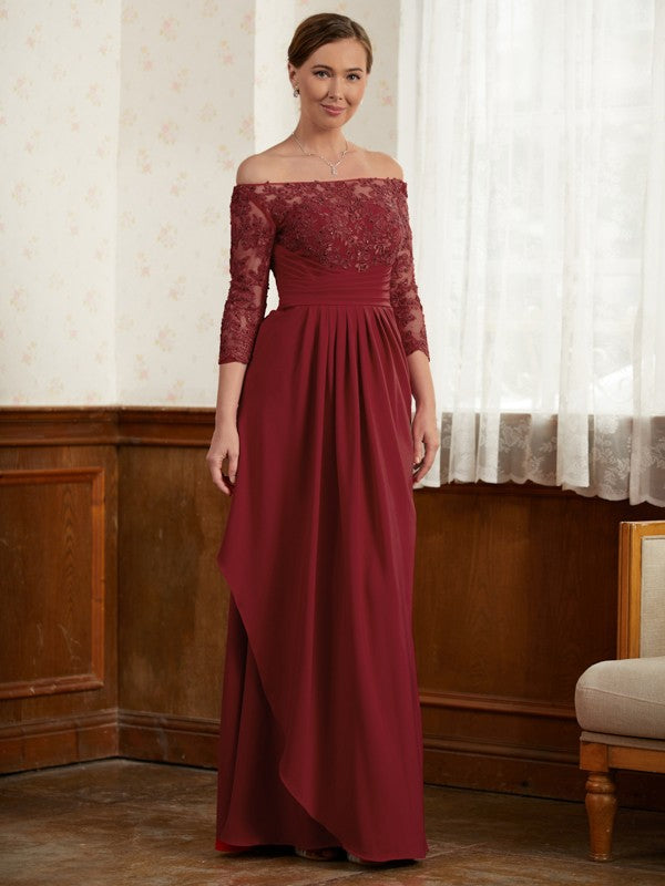 Mandy A-Line/Princess Stretch Crepe Lace Off-the-Shoulder 3/4 Sleeves Floor-Length Mother of the Bride Dresses DLP0020350