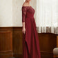 Mandy A-Line/Princess Stretch Crepe Lace Off-the-Shoulder 3/4 Sleeves Floor-Length Mother of the Bride Dresses DLP0020350