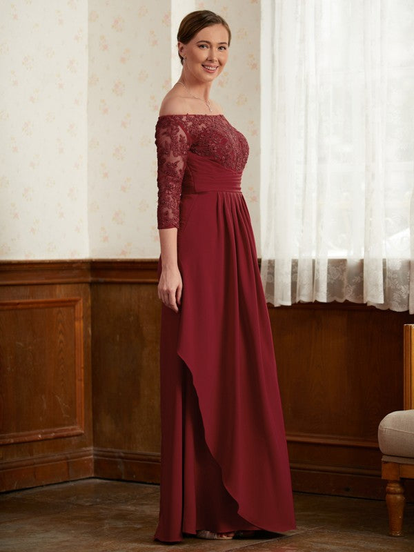 Mandy A-Line/Princess Stretch Crepe Lace Off-the-Shoulder 3/4 Sleeves Floor-Length Mother of the Bride Dresses DLP0020350