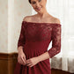 Mandy A-Line/Princess Stretch Crepe Lace Off-the-Shoulder 3/4 Sleeves Floor-Length Mother of the Bride Dresses DLP0020350