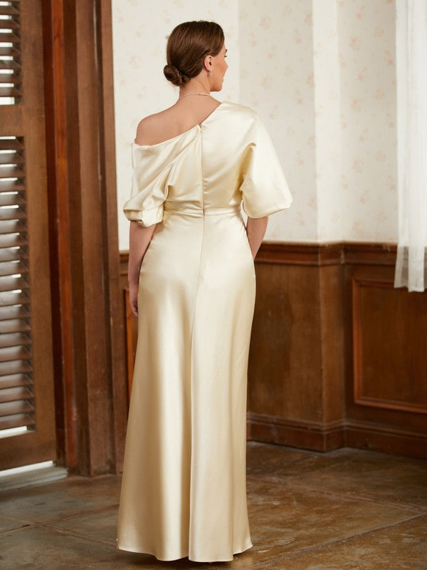 Logan Sheath/Column Charmeuse Ruched Off-the-Shoulder Short Sleeves Floor-Length Mother of the Bride Dresses DLP0020309