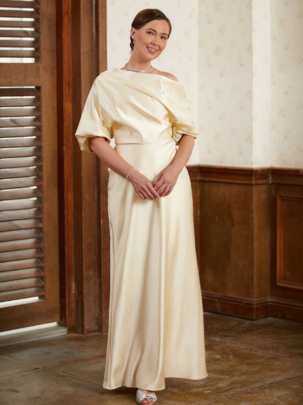 Logan Sheath/Column Charmeuse Ruched Off-the-Shoulder Short Sleeves Floor-Length Mother of the Bride Dresses DLP0020309